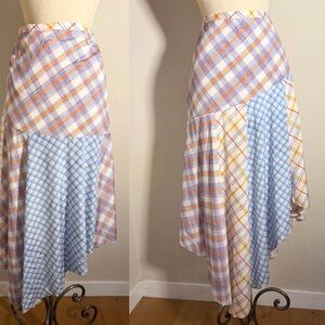 Veronica Beard asymmetrical silk skirt Stellon mixed plaid prints Sz 12.